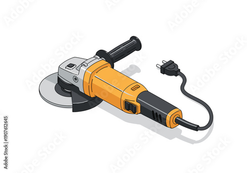 Angle grinder with electric cord on a white background viewed from above