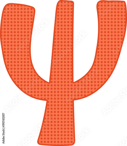 Stylized Orange Psi Greek Letter Symbol with Halftone Textured