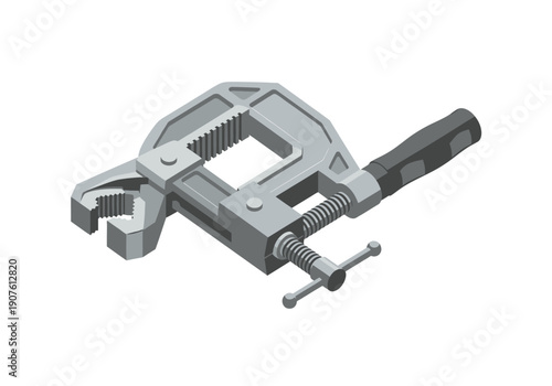 Bench vice isolated on white background, a tool for gripping objects firmly