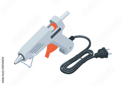 Electric glue gun with cord on a plain background viewed from above