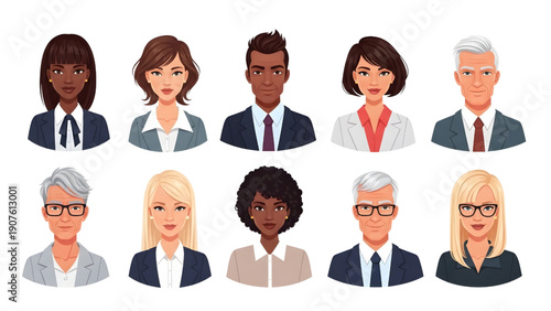 Diverse Office Team Avatars Vector Set – Multicultural Business Characters
