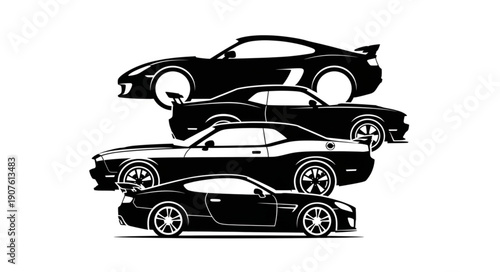 Four Sleek Sports Cars Lined Up Together.