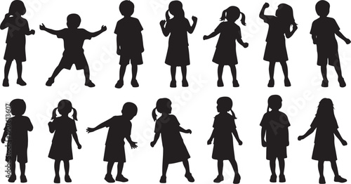 Silhouettes of children in various playful poses and outfits