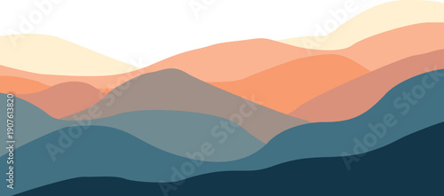 Vibrant abstract mountain landscape with colorful layered hills