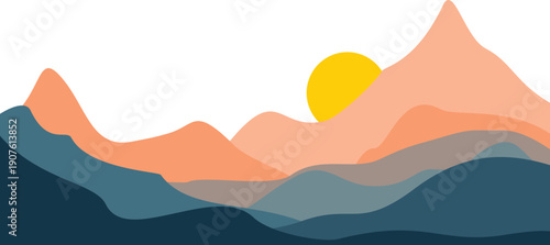 Vibrant abstract mountain landscape with sunset