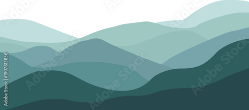 Serene mountain landscape with soothing green hues and modern abstract design