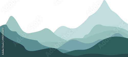 Serene mountain landscape with layered hills in soothing green hues