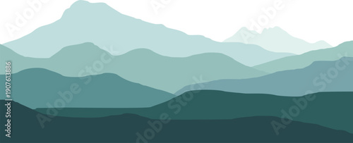 Serene mountain landscape with layered hills in soothing green hues