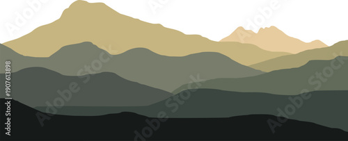 Serene mountain landscape with layered hills in earthy tones