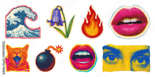 PNG Vibrant pop art sticker collection, transparent background