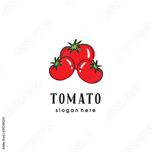 Tomato logo vintage hand-drawn, fruit illustration, fruitage symbol, vegetable sign classic and rustic, very elegant for a company.