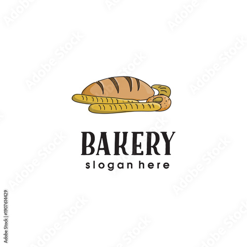 Bakery logo vector vintage hand-drawn, bread illustration, bakeshop symbol classic and rustic, very elegant for a company.