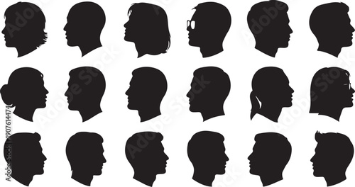 Diverse group of people silhouettes in profile view together