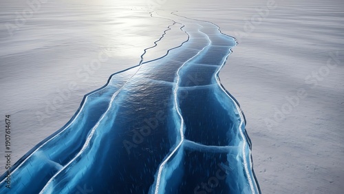 Aerial View of a Large Crack in Frozen Lake Baikal, Russia