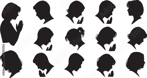 Silhouettes of people with various hairstyles and expressions