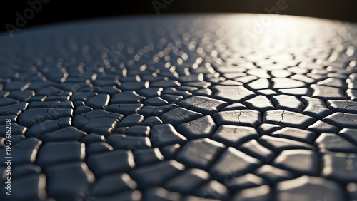 Cracked Earth Texture: Arid Land Surface with Sunlight and Dry Soil