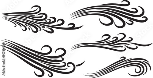 Elegant black swirling abstract designs on white background