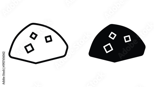 Black and white illustration of two shapes with diamonds