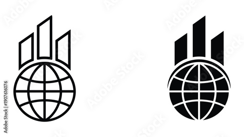 Global icon set with rising arrows