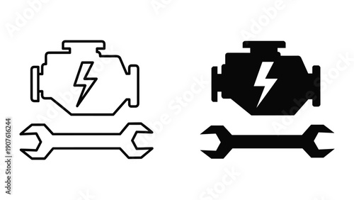 Car engine repair service with wrench icon