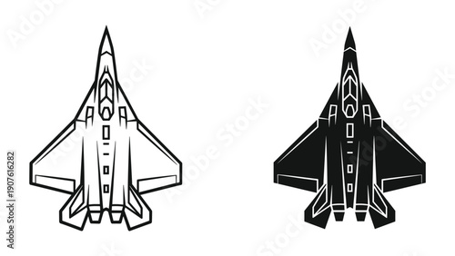 Military fighter jet illustration in black and white