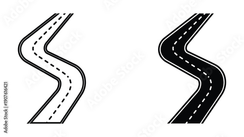 Winding road illustration with different styles