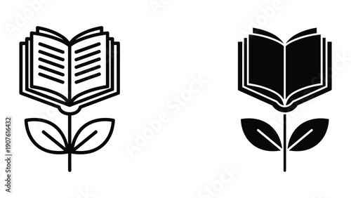 Book flower icon set in two style