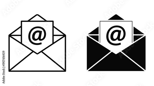 Email icon illustration with envelope and at symbol