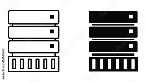 Server icon set in outline and solid style