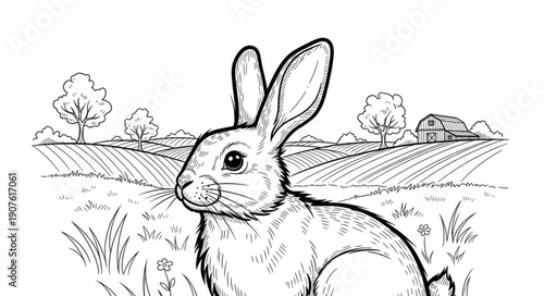 Rabbit in a Field Illustration.