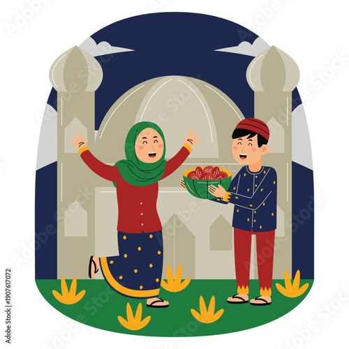 Muslim Couple Sharing Dates at Mosque