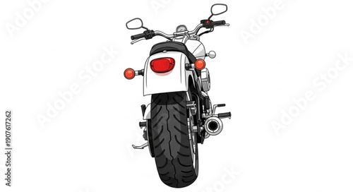 Rear View of a Classic Motorcycle on White Background.