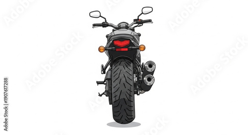 Rear View of a Modern Motorcycle on White Background.