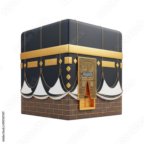 3d illustration of kaaba in mecca, saudi arabia, islamic holy site isolated on transparent background