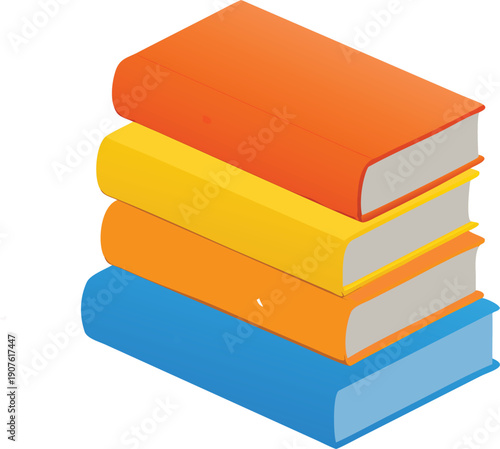 A colorful stack of four books is neatly arranged in an isometric