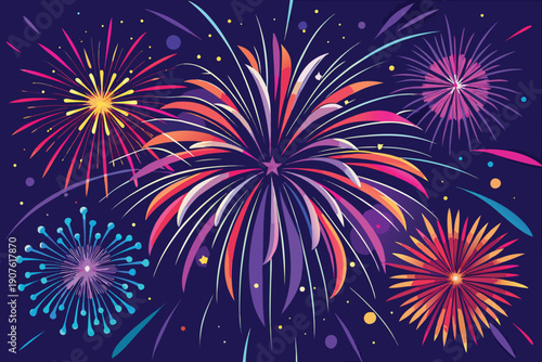 Vibrant fireworks explode in a dazzling display of color against a dark