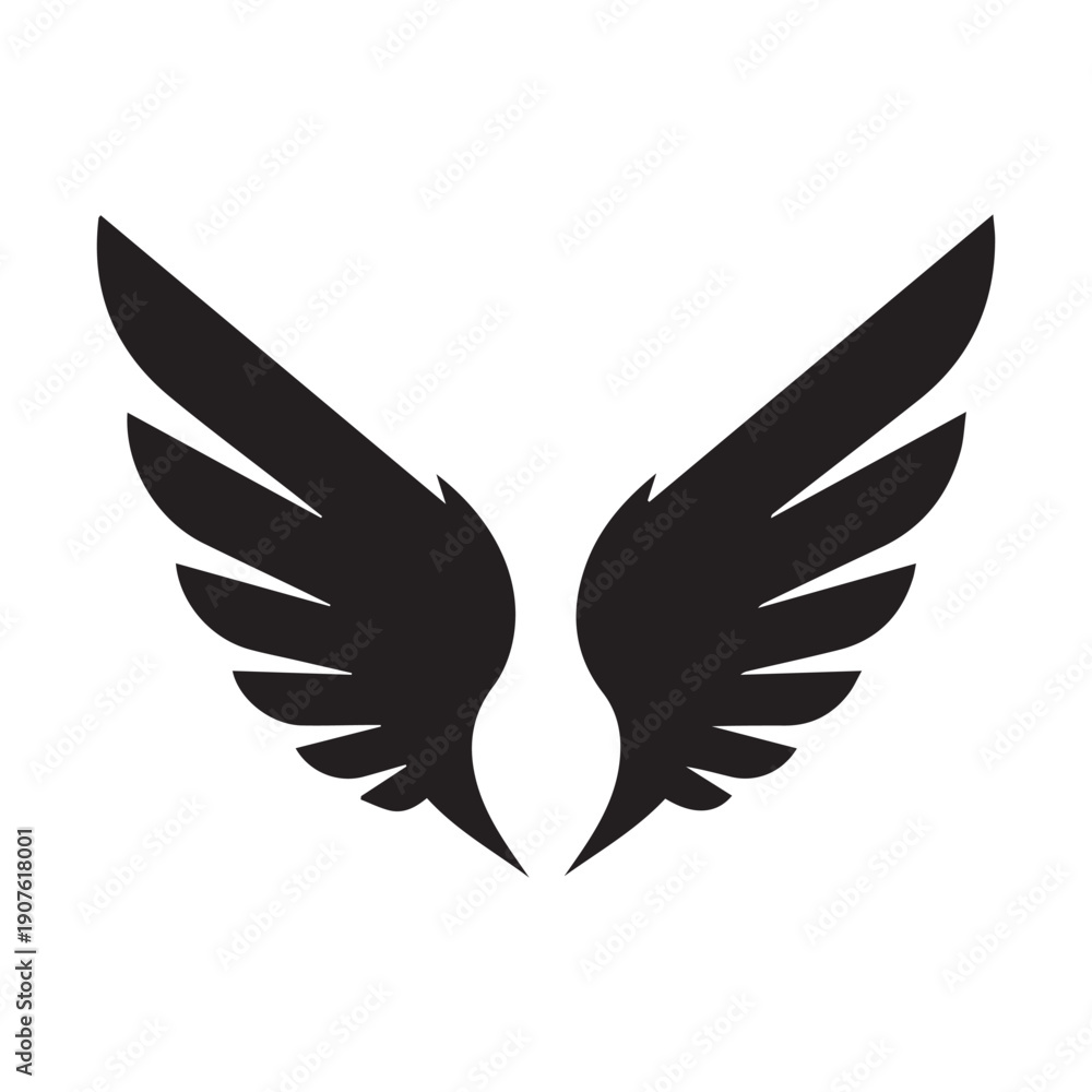Obraz premium Black Wings Icon Vector – Angel, Freedom & Flying Symbol