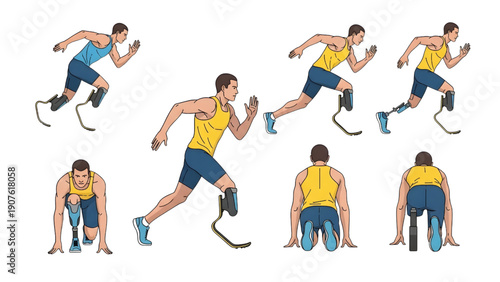 Athlete with Prosthetic Limb Running Vector Set – Inclusive Sports Illustration