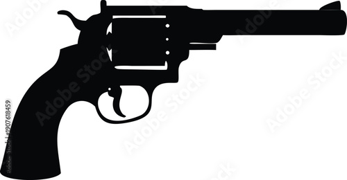 A stark silhouette depicts a revolver handgun symbolizing potential danger and control