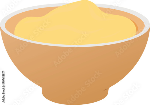 A simple illustration depicts a bowl filled with a creamy yellow substance