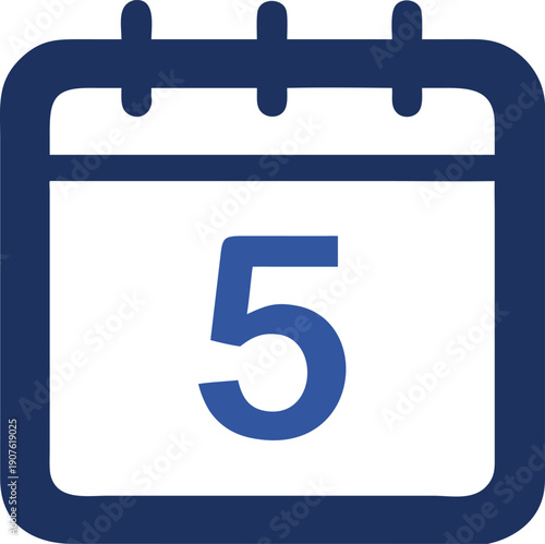 A simple flat design icon depicting a calendar with the number five