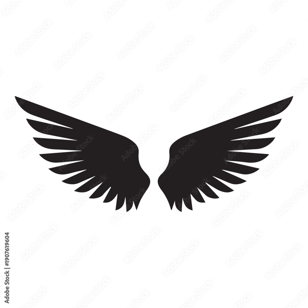 Obraz premium Black Wings Icon Vector – Angel, Freedom & Flying Symbol