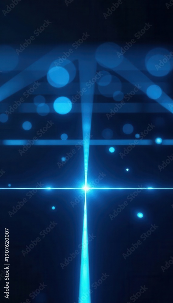 Obraz premium Intricate blue neon grid on deep black, sharp spotlights , graphic, electric, glow