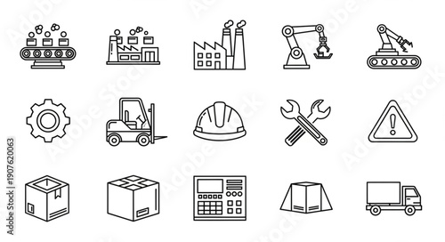 Industrial icons set for manufacturing and logistics.