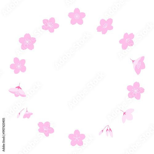 色々な形の桜の丸フレームイラスト　コピースペース