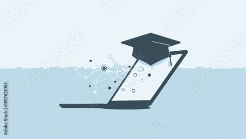 A successful university student achieves their degree as a vector illustration of a graduation cap symbolizes the academic concept that knowledge is power and time is money