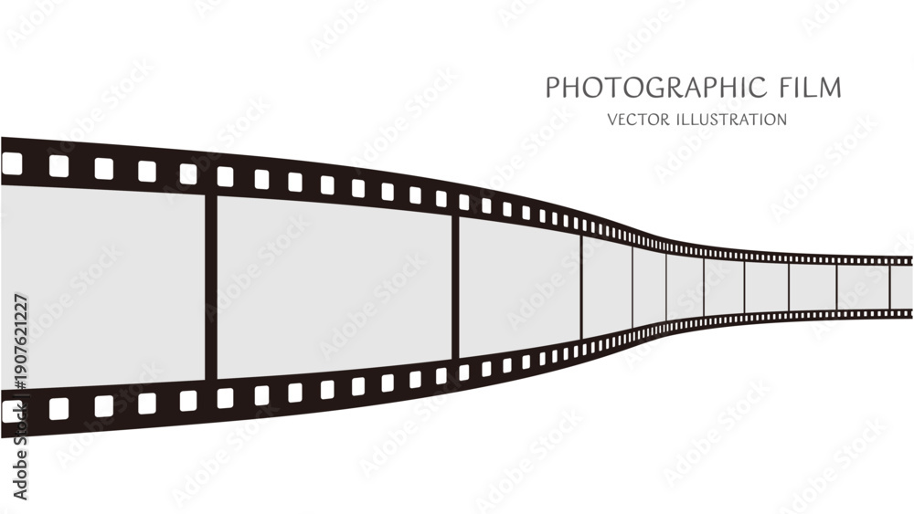 Fototapeta premium 16:9の背景素材：ダイナミックな動きをした35mm写真フィルムのベクターイラストデータ