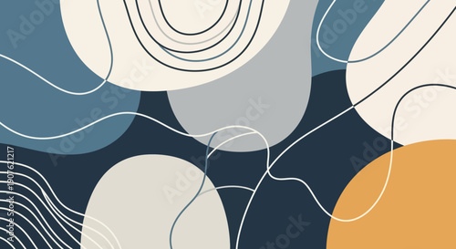 Vector illustration of a young woman in a bikini featuring a circular blue wave pattern with spiral line art and a nature concept web design