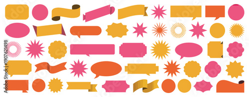 Set of empty sale coupon labels, featuring vector starburst stickers, promo badges, ribbons, price discount tags, and blank corner designs for retro special offers.