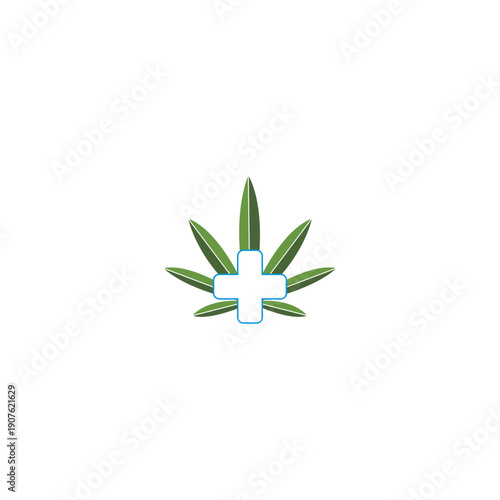 Hemp plant medicinal modern logo design, marijuana illustration.